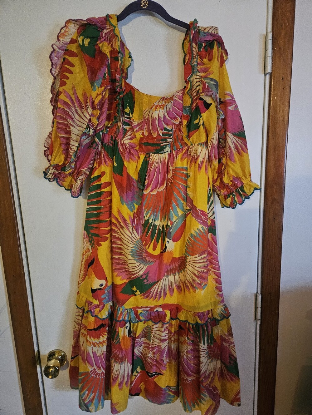 FARM RIO Colorful Toucans Scalloped Midi Dress Size Xs - Picture 5 of 6
